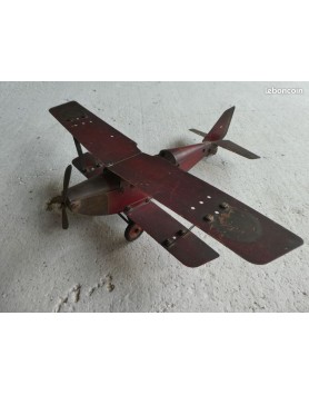 Avion grand format . Tole . MECCAVION . GRAND BIPLAN . Meccano