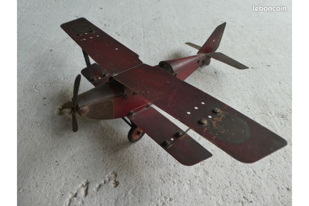 Avion grand format . Tole . MECCAVION . GRAND BIPLAN . Meccano