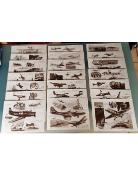 POCHETTE DE 21 DESSINS D’AVIONS SERIGRAPHIES KEN KOTIK, TRES RARE